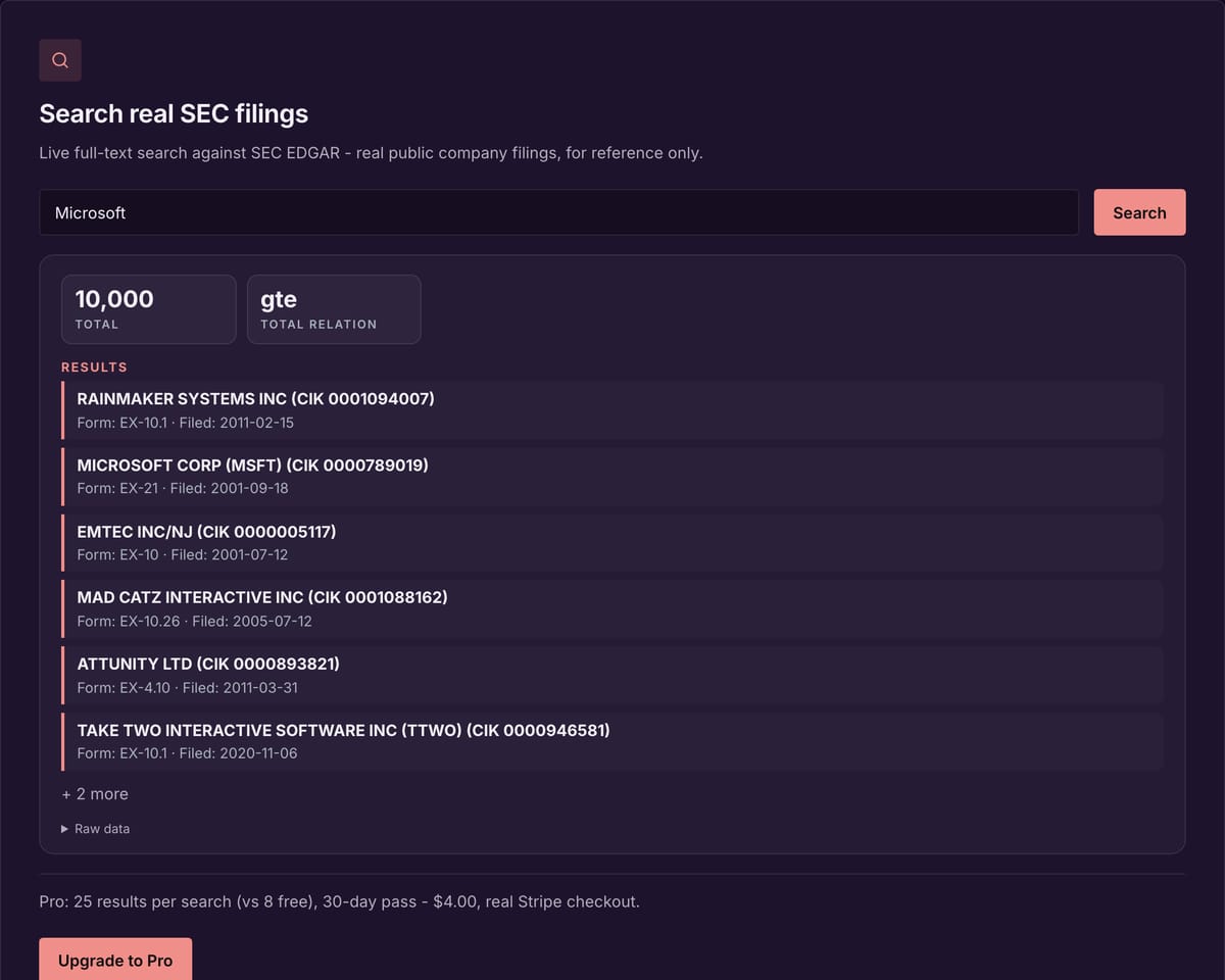 Search real SEC filings on roncorp.cc
